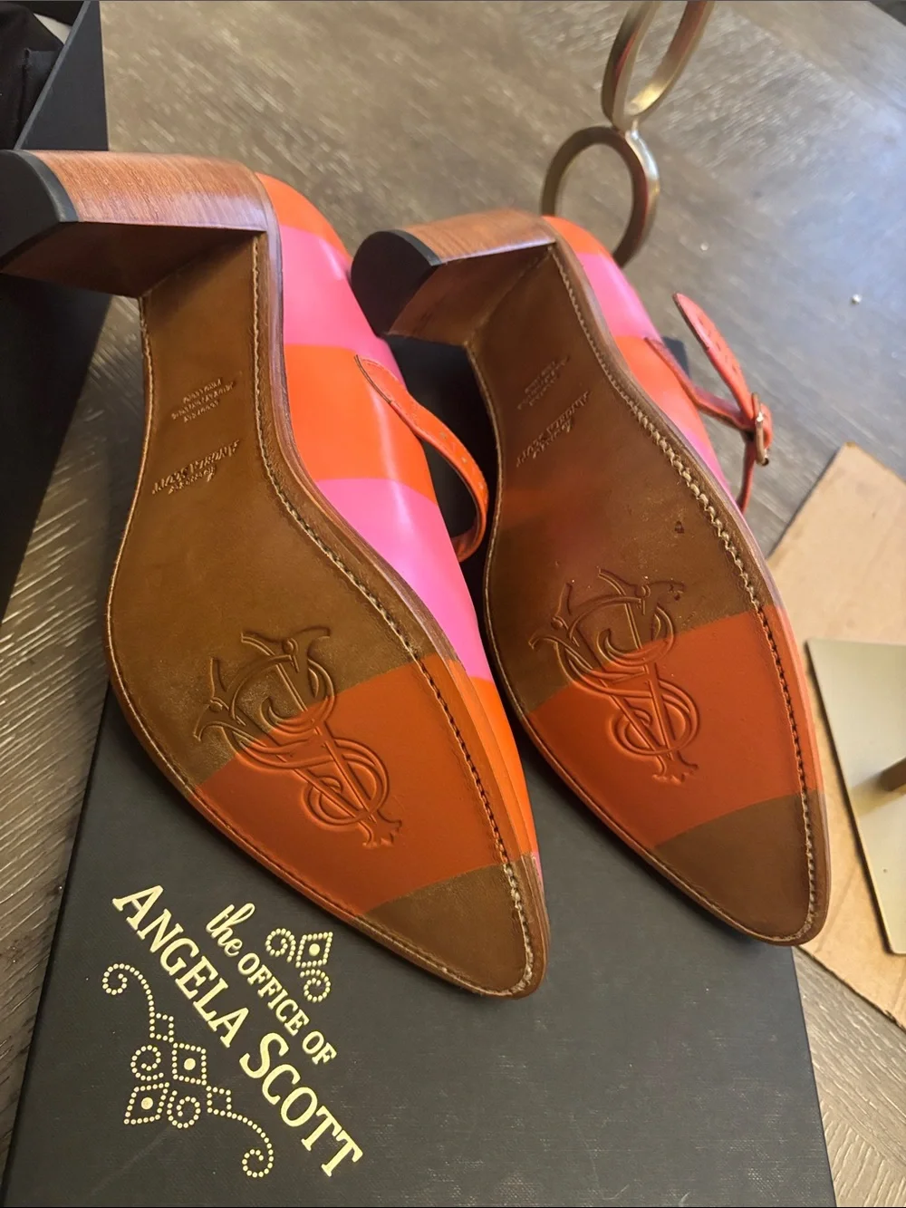 The Office of Angela Scott Women’s Pink & Orange Mary Jane Block Heel Pumps